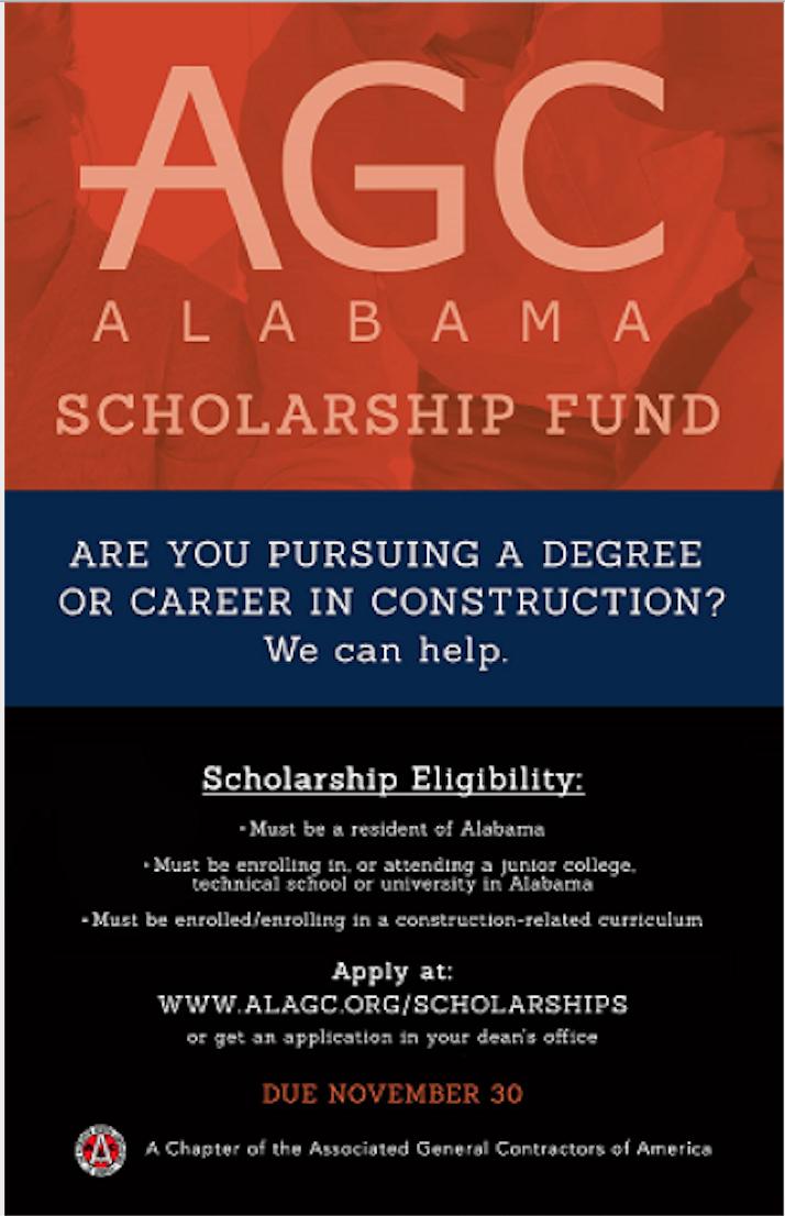 AlabamaAGC1's tweet photo. If you know of any full time students studying in a construction related field please let them know about the scholarship opportunities provided by Alabama AGC and Associated General Contractors of America. Visit our website for more information! https://t.co/Sw6B6fJdcH https://t.co/HqfEkuut7L