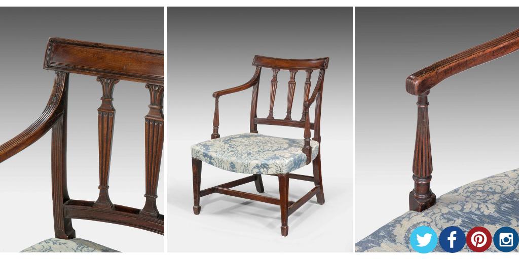 George III period mahogany framed elbow chair, the three upper splats to the back, well carved arms with fine reeding over shaped and turned uprights with block toes.
c1790 Ref 6345

#antiquesWHA #antiques  #interiordesign  #Georgian #elbowchair #chairs
bit.ly/2mRPL60