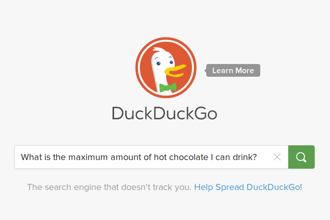 DuckDuckGo search for: "What is the maximum amount of hot chocolate I can drink?"