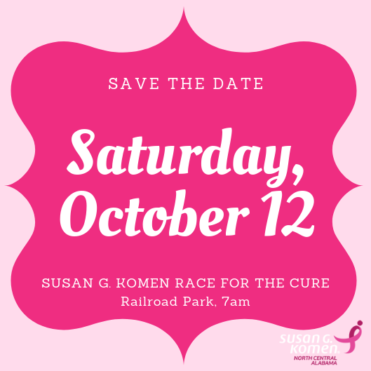 bradleylegal's tweet photo. Save the Date! Join Bradley’s “Bustin’ For A Cure” team at the Susan G. Komen Race for the Cure on October 12 at Railroad Park. Let’s help end breast cancer forever. See you there! @KomenNCAlabama #ALRacefortheCure #KomenAL #beatcancer #endbreastcancer https://t.co/cmgU0Vix1B