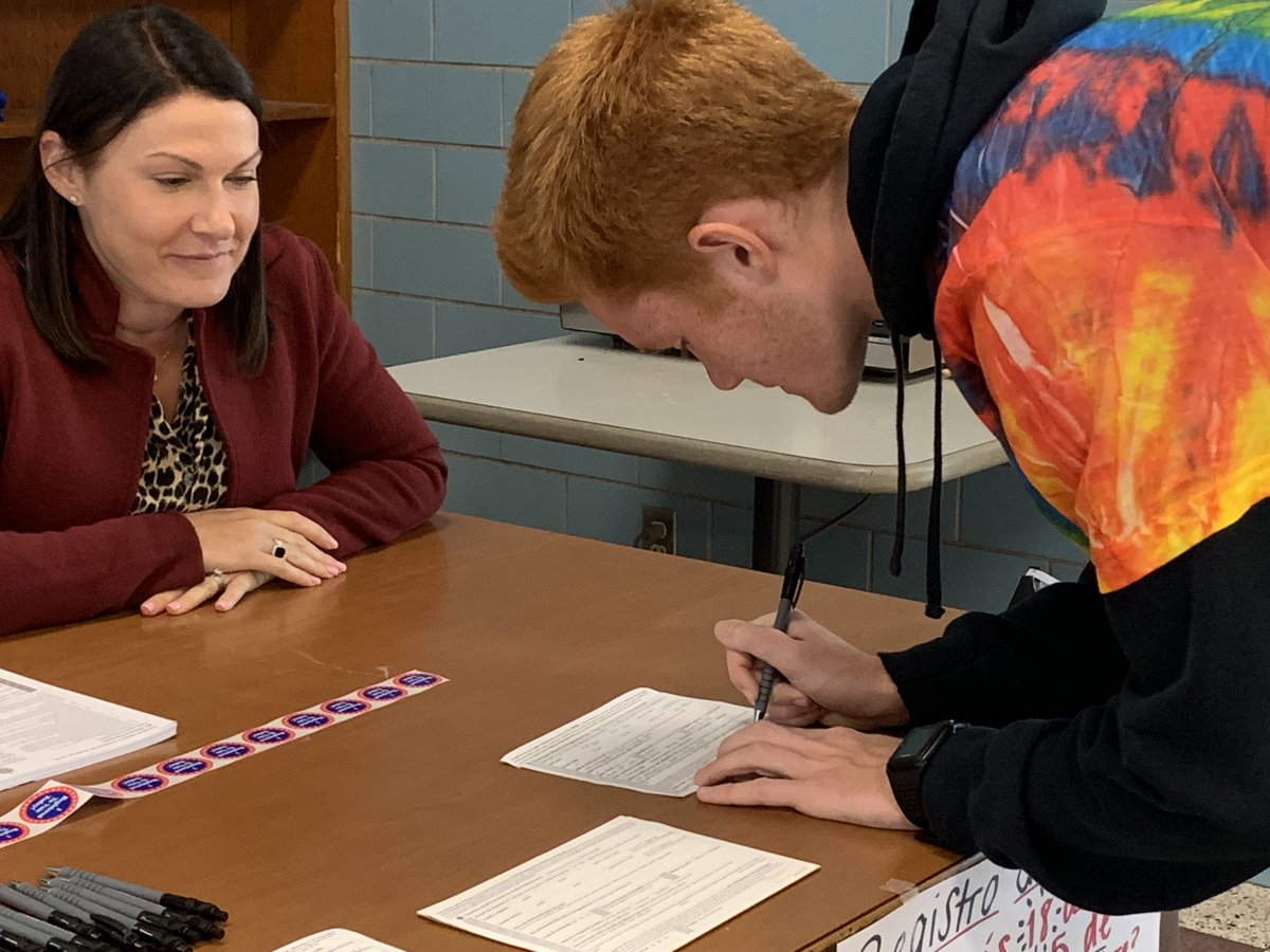 Holyoke_High's tweet photo. Yesterday, HHS North students had the chance to register to vote during lunch period. Thank you to Brenna Murphy McGee, Holyoke City Clerk, for organizing the voter registration drive! #holyokepride #rockthevote @SzrikeHPS https://t.co/nEHjUoSKtP