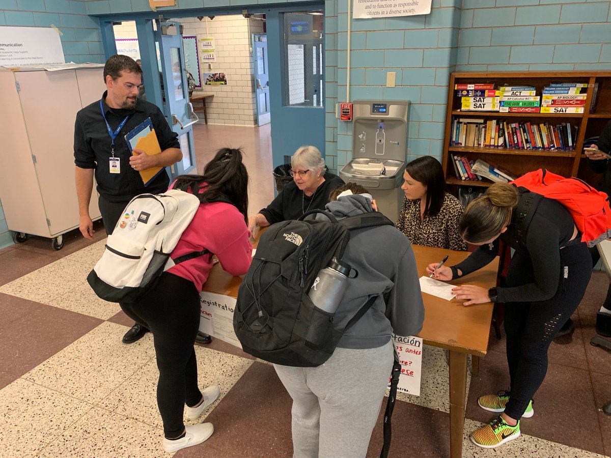 Holyoke_High's tweet photo. Yesterday, HHS North students had the chance to register to vote during lunch period. Thank you to Brenna Murphy McGee, Holyoke City Clerk, for organizing the voter registration drive! #holyokepride #rockthevote @SzrikeHPS https://t.co/nEHjUoSKtP