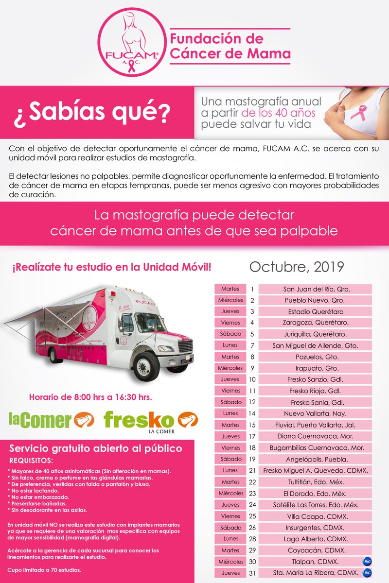 ¡Iniciamos octubre con <a href="/LaComerOficial/">@LaComerOficial</a> llevando la detección oportuna a diferentes estados de la República!

Ubica tu sucursal más cercana y asiste a realizarte tu mastografía gratuita.