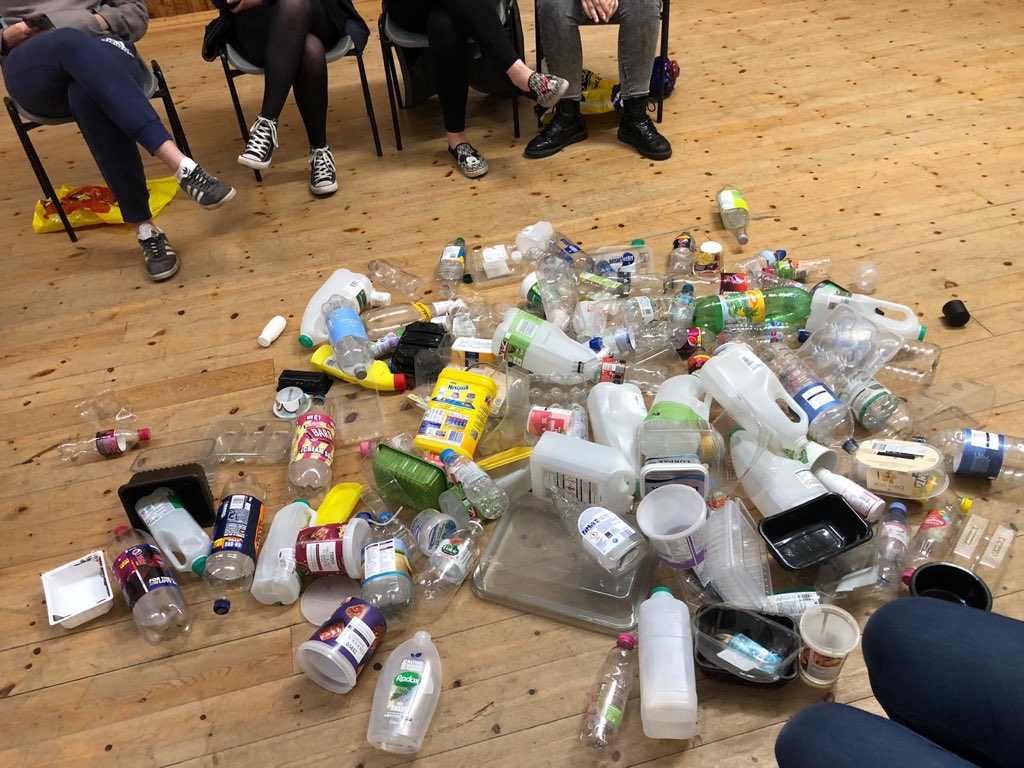 tedrangers's tweet photo. Turning a pile of plastic into threatened creatures of the sea. Making a statement and  promises to reduce plastic use #FutureGirlActs @recycle_now #PlasticPromise https://t.co/980hyMCWQb