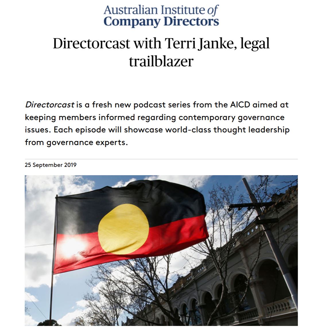 I was interviewed recently for the Australian Institute of Company Directors's podcast #DirectorCast about #IndigenousGovernance aicd.companydirectors.com.au/membership/mem…