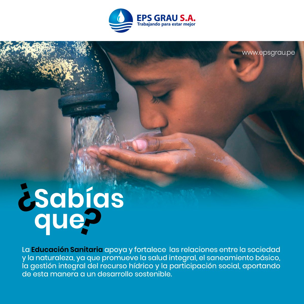EPS_Grau's tweet photo. ¿Sabías que la #EducaciónSanitaria tiene por finalidad promover y mejorar los hábitos y costumbres en las personas?
En la #EPSGrau tenemos un grupo de profesionales que se dedican a realizar estas acciones, asegurando el adecuado uso y mantenimiento del #aguapotable y #desagüe. https://t.co/0AVPiBsDeO