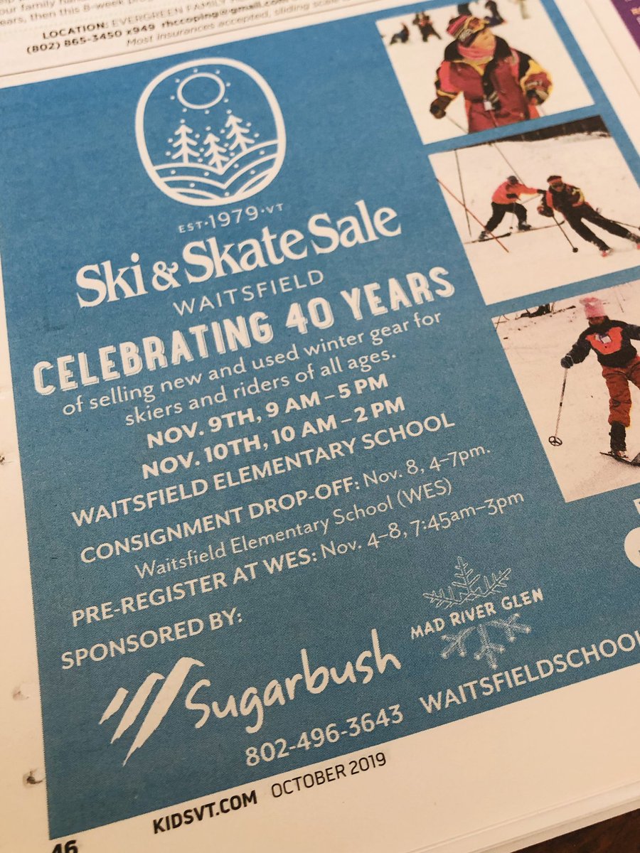 Yay #skiing! 40 days until the best ski swap in #VT. Check out our sweet new ad in <a href="/kidsvt/">Kids VT</a> #skiswap