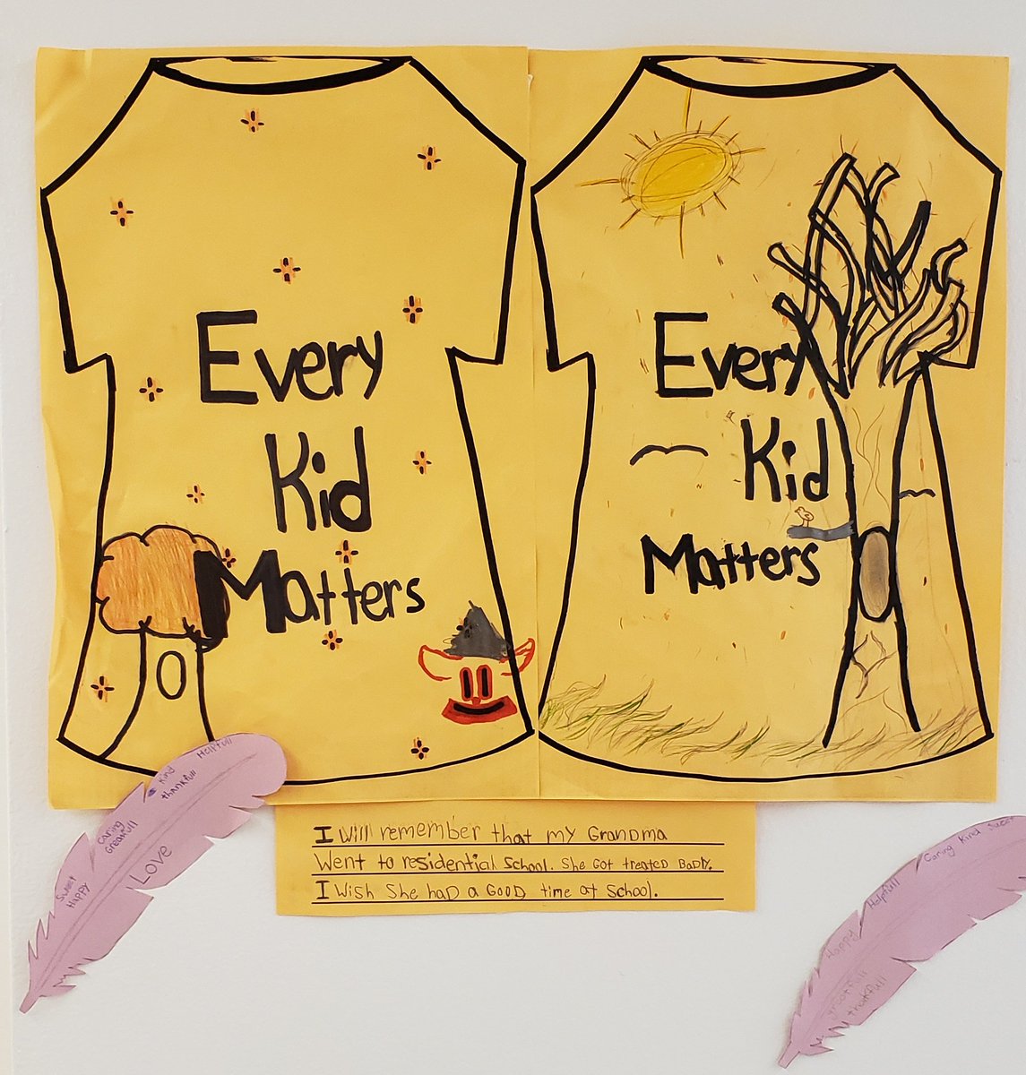 MsARTiculate's tweet photo. I checked out some of the great work the grade 3's &amp; 4's did for #OrangeShirtDay2019. Really beautiful messages 🧡🧡🧡 @Ms_TashaSmith @Katherinesmom 🧡🧡🧡 @KWSS_TDSB #EveryChildMatters #feelings #truthandreconciliation #IndigenousRights https://t.co/LUeLNcDwlD