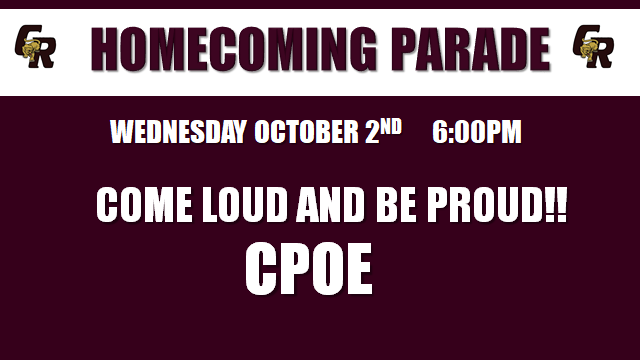 Big day tomorrow..Homecoming Parade at 6:00.  Let's have a great showing of community support!!! #CPOE