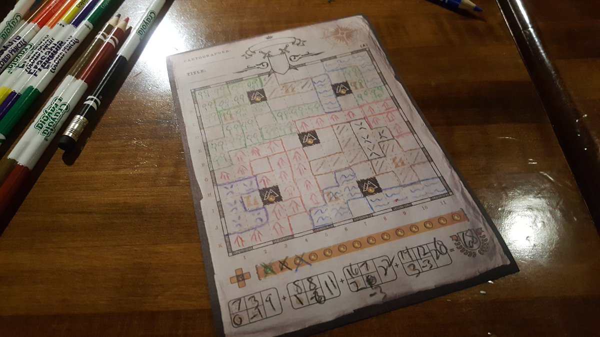wristlock098's tweet photo. Brought coloring pencils tonight with Cartographers. I think this is the way to play this, patchwork doodle, and Second Chance!
@thunderworksgam
#BoardGames
#417Gamers
#TuesdayGameNight https://t.co/1tphfesvmP