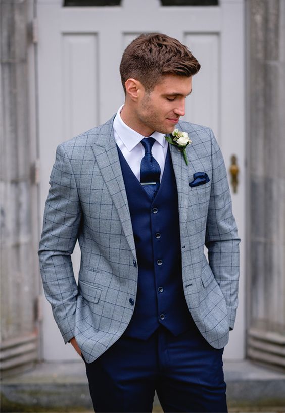traje de novio gris con azul