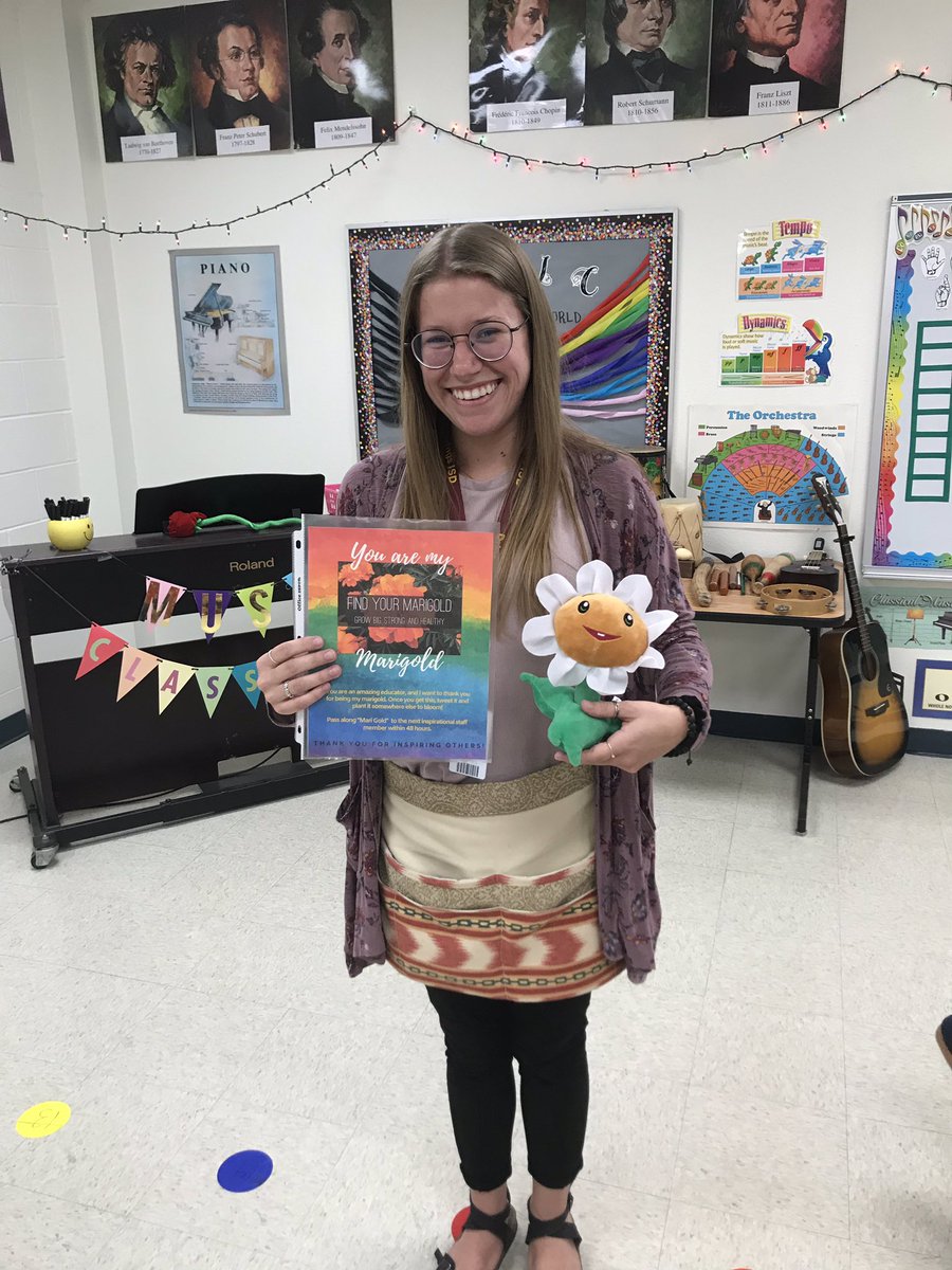 I’m passing the marigold onto this amazing teacher, <a href="/DSE_music/">Ms. Anderson🎶</a>! Your beautiful smile is contagious and we are lucky to have your positivity at DSE! #bedse