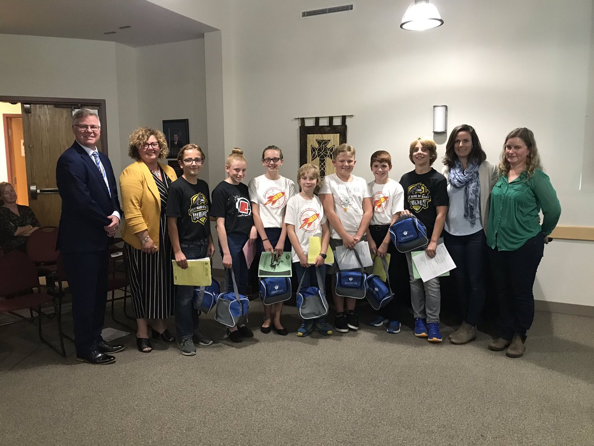 CDSBEO's tweet photo. Students from @HNOMAlmonte present information to Trustees on their #CubesinSpace project, an experiment which researched the effects of ionizing radiation on dehydrated yogurt cultures. The students were one of 60 international projects to participate in the #NASA initiative. https://t.co/I2N1TJmveh