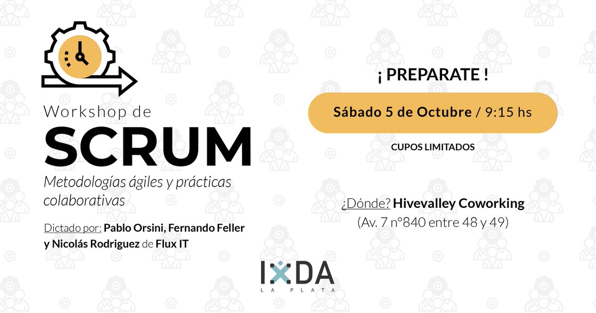 ixdalaplata's tweet photo. 🏃 Workshop de SCRUM: Metodologías ágiles y prácticas colaborativas

📆 Sábado 5 de octubre | 9:00 a 13:30 hs 
⚠️  Cupos limitados | Postulate en https://t.co/KE309dPyxf
📍HIVEVALLEY (Av. 7 #840 entre 48 y 49, La Plata)

#ixda #scrum #agile #comunidaduxlaplata #ixdalp https://t.co/PiZnwDYm1U