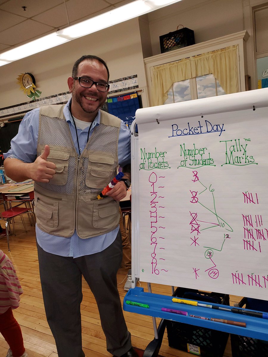 MrMilano07003's tweet photo. Celebrating #pocketday @PearsonPreK12 My students got a kick out of my vest. #investigations #countingbyfives @WatsessingPage @07003schools @GinaRosamilia https://t.co/pAQJLqENPD