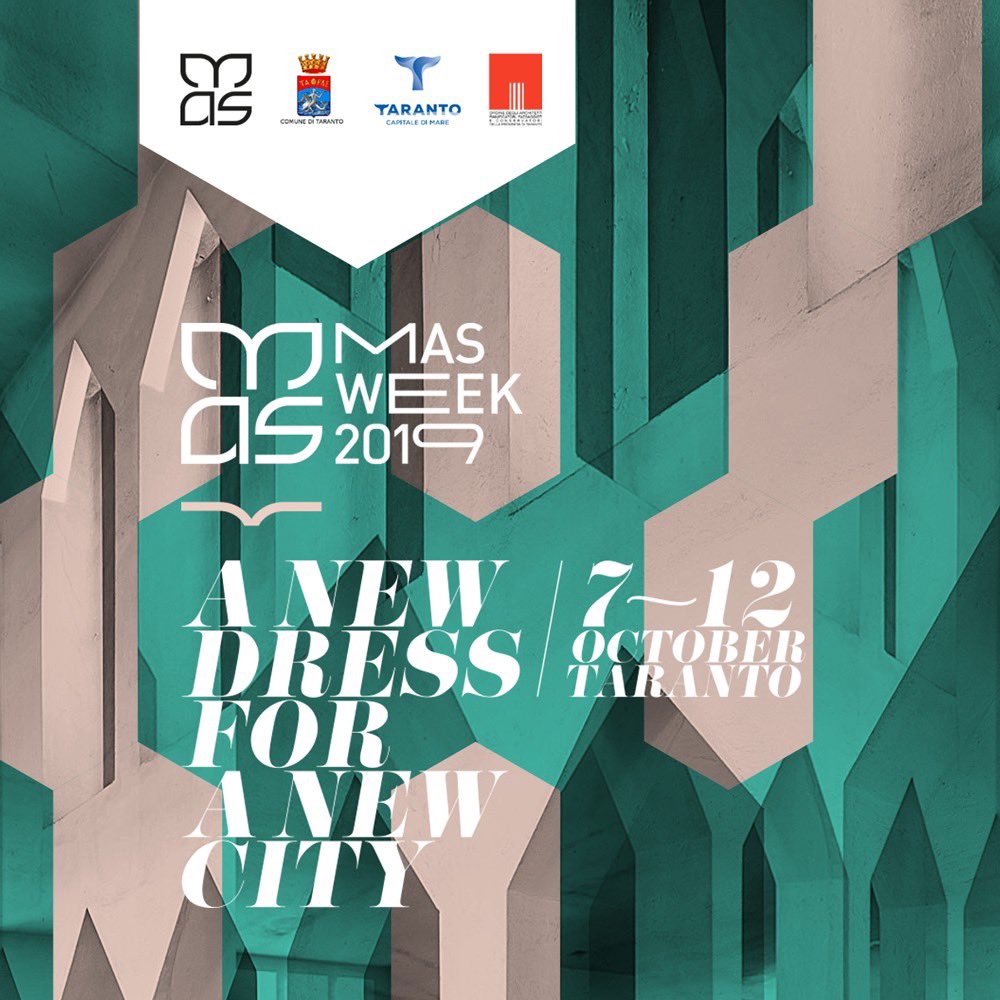 apulianstyle's tweet photo. Tutto pronto per la #MASWEEK2019, Festival di #Architettura, #Design e #Arte di #Taranto. Si parte lunedì 7 ottobre!
Vi aspettiamo numerosi ai tanti eventi gratuiti in programma.
A New Dress for a New City.
Pagina ufficiale dell'evento: https://t.co/VRCTRVn0eG https://t.co/lsoYwcWHAz