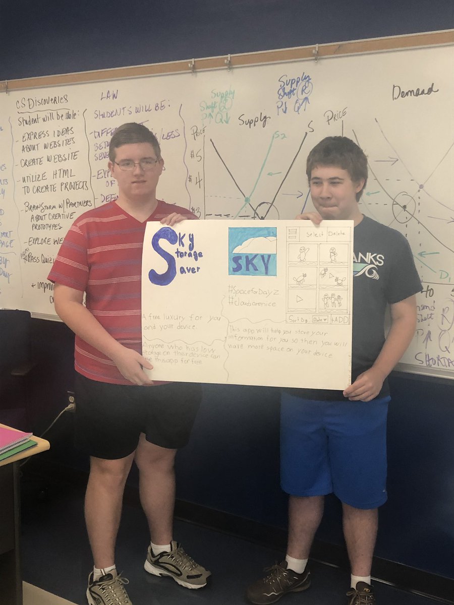 CAHSBusiness's tweet photo. The Sky is the limit with this App to help with freeing up storage and accessing more data on your 📱 #niceartwork #goodidea #teamwork #csforall #space4dayz #cahsbusinesstudents #theymeanbusiness Sean n Spencer are soaring high with this idea @codeorg #ithappensin228 https://t.co/UFRDOmDcN8