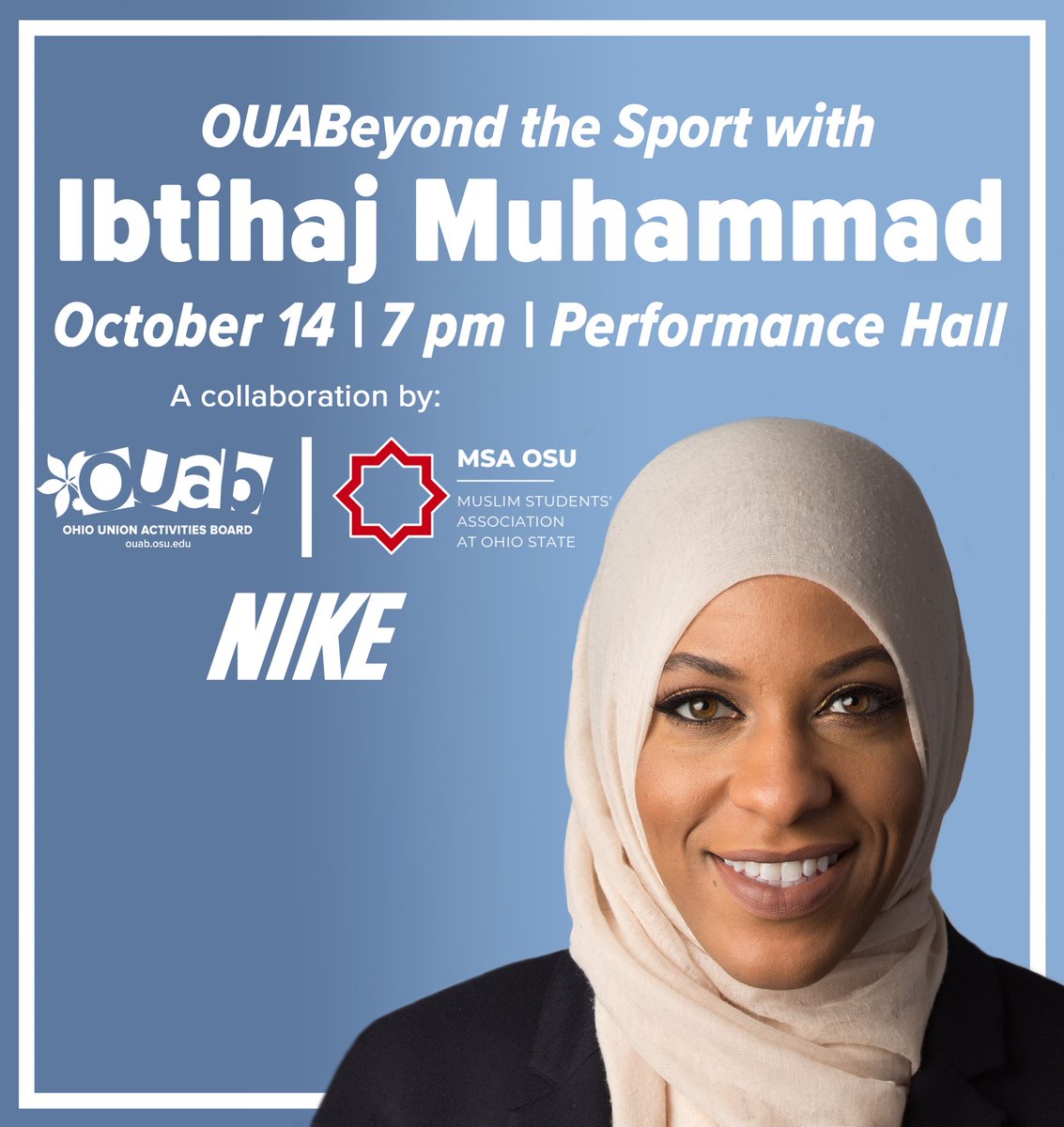 Get tickets NOW to see Ibtihaj Muhammad, the first Muslim American woman to represent the United States while wearing a hijab, on October 14th! 🤺