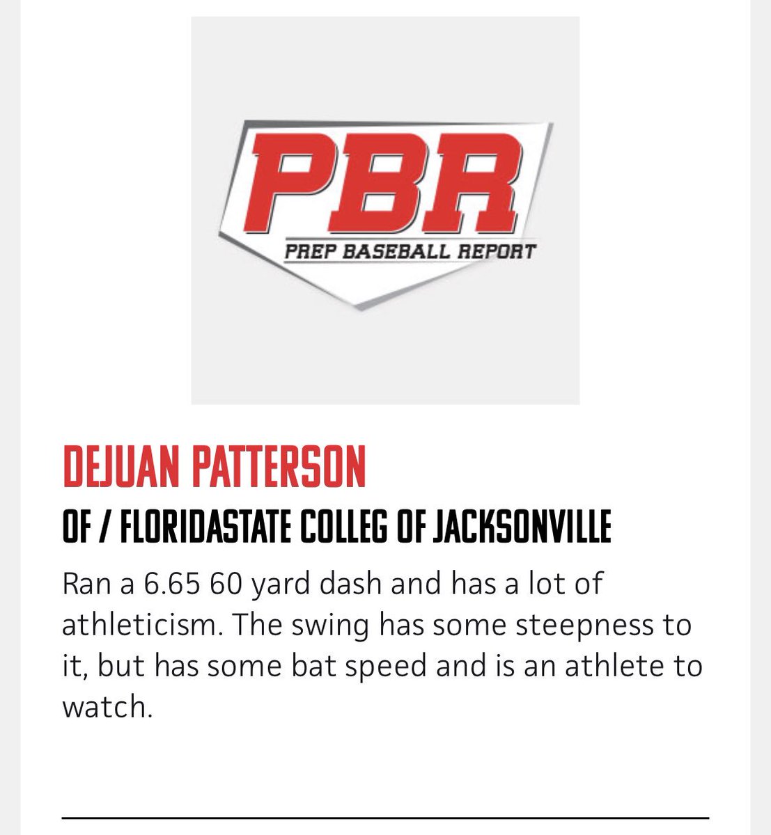 FSCJBaseball's tweet photo. Thanks for the write up @PBRFlorida on Soph @_DPII . Heโs unbelievable student, teammate and athlete #HighCharacterGuy https://t.co/cNHfPUpiSS