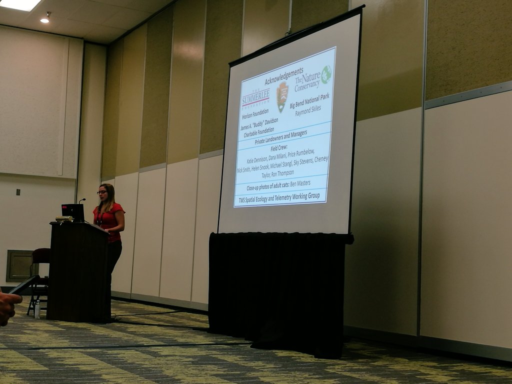 Travel awardee <a href="/dana_karelus/">Dana</a>  talking about #MountainLion space use in Texas.
#TWS2019