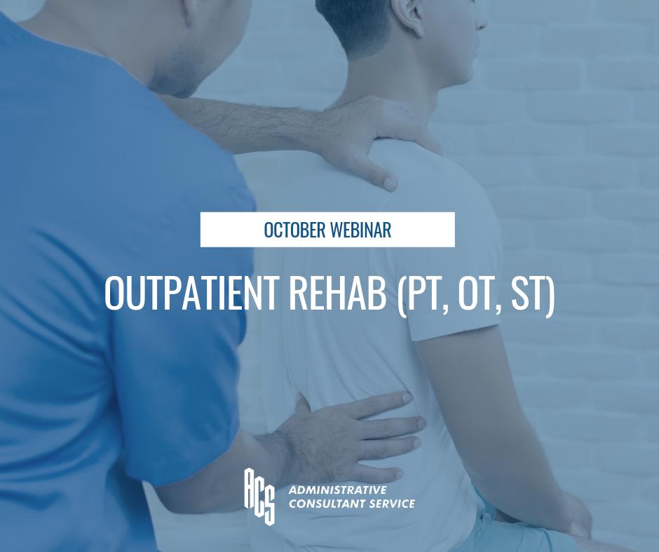 ACSConsults's tweet photo. Our October webinar "Outpatient Rehab" is set for October 10th. Are you registered? Sign-up here https://t.co/E0PyTLhEit https://t.co/mAvNWYKWpz