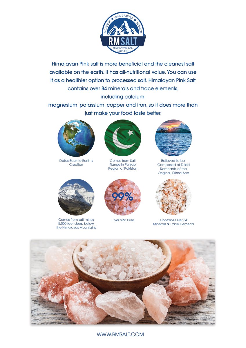 RM_Salt's tweet photo. Himalayan Pink Salt is more beneficial and the cleanest salt available on the earth. It has all-nutritional value and it contains over 84 minerals.
#rmsalt #himalayansaltexperts #himalayansalt #pinksaltfacts #pinksalt #rocksalt #saltsupplier https://t.co/pylHIREPMf