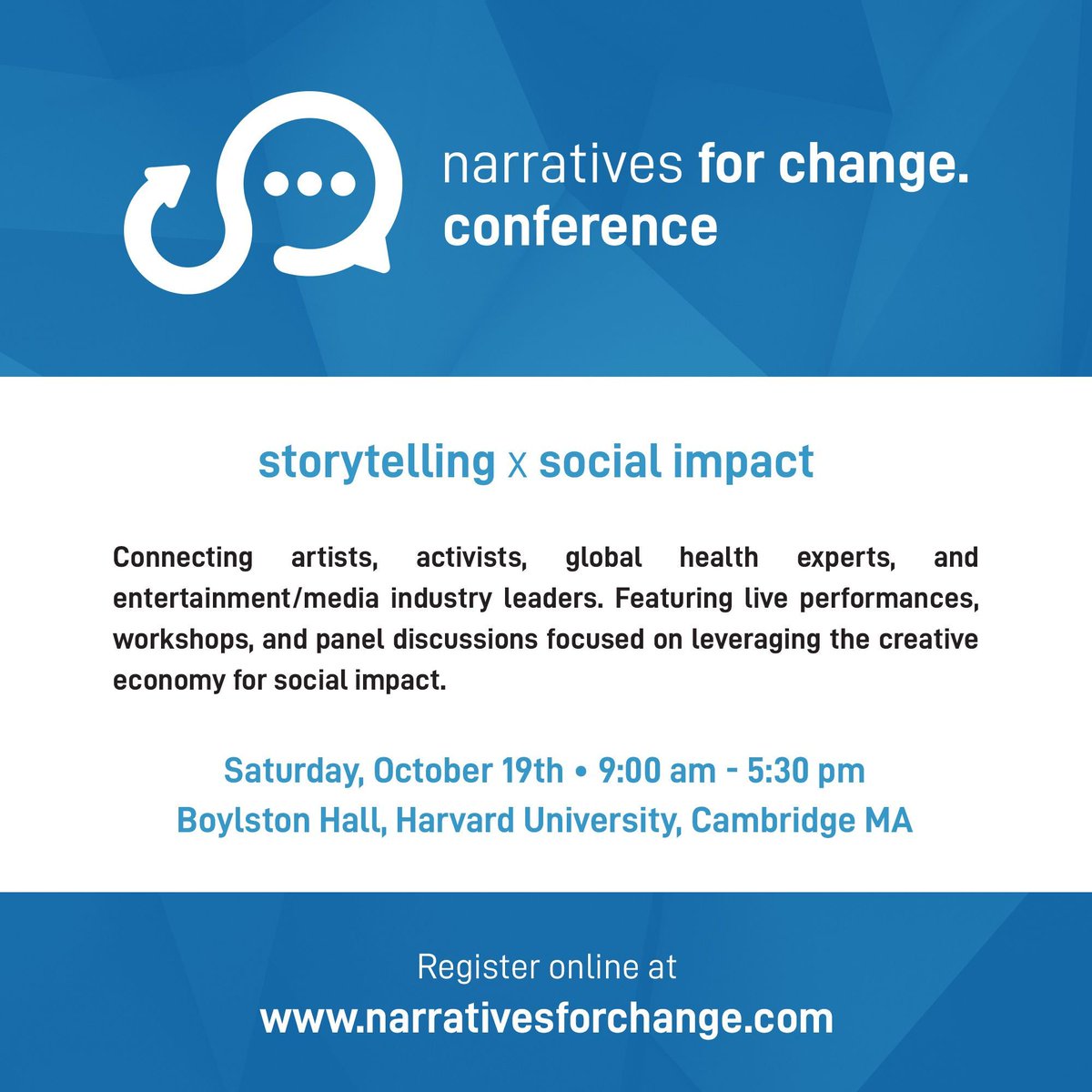 NFCConference's tweet photo. Registration is OPEN for Narratives for Change! You won't want to miss out on this first-of-its-kind global conference designed to spark conversation at the intersection of storytelling, entertainment, global health, and social change, so sign up at https://t.co/QumRf7Dgoa! https://t.co/TfiMFoZpXG