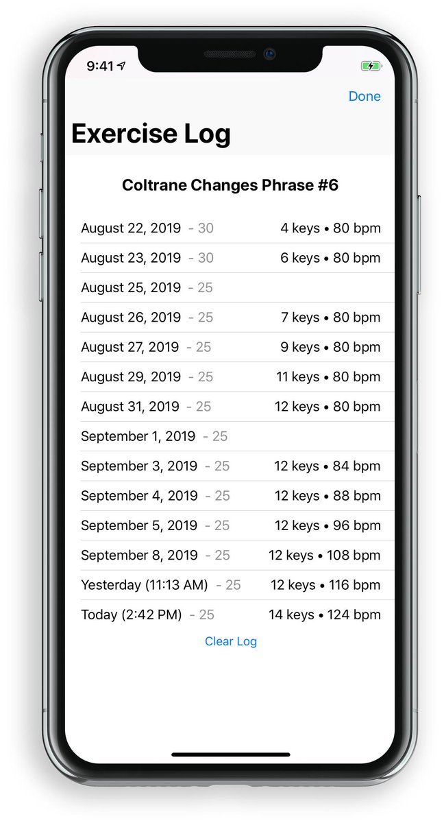 RandomRootsApp's tweet image. Amazing how heartening it is to realize that the &quot;same dumb chord progression&quot; that you&apos;ve been practicing… you&apos;re now playing at over 2x the tempo you started at!

Random Roots v1.3 now shows your practice history for each exercise. With tempos.