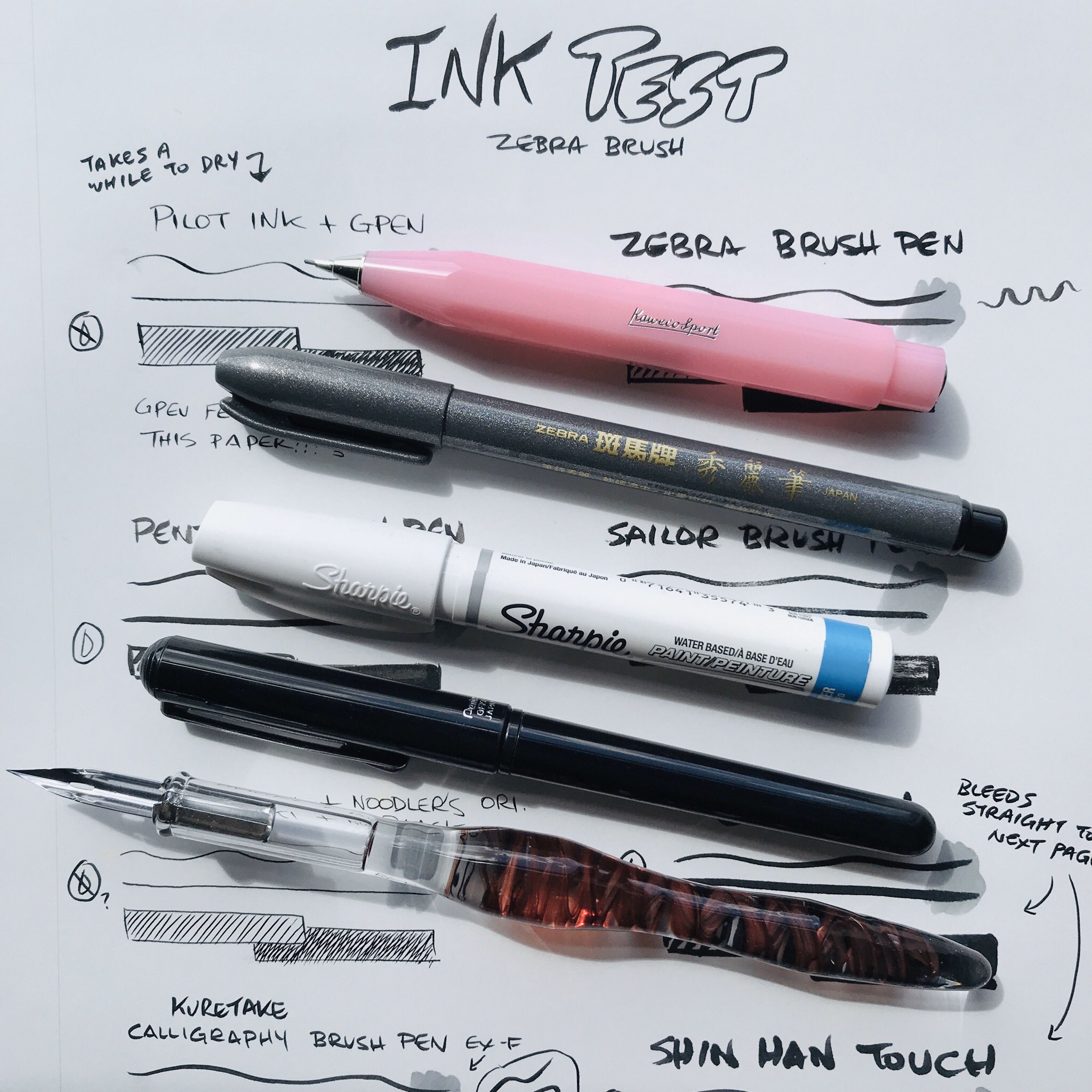 ɯǝɹ Inktober Item List 1 Leadholder 2 Zebra Sign Pen Medium 3 Sharpie White Marker 4 Pentel Pocket Brush Pen 5 Ooak Glass Nib Holder Nib