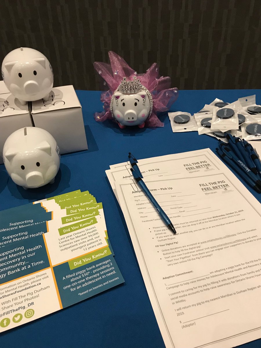 Hamrietta and our @MeridianCU team are ready to greet ⁦@WhitbyChamber⁩ Members at tomorrow’s Business Summit. She has some piggy friends, hoping to be adopted to support @fillthepig_dr @ontarioshoresfdn #adolescentmentalhealth #fillthepigfeelbetter #ourmindsmatter