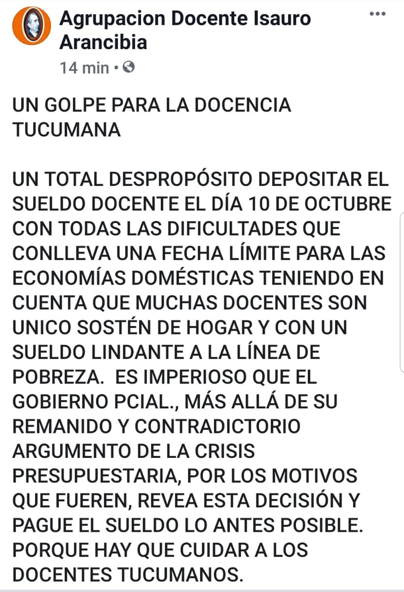 Turcumano's tweet photo. Docentes Tucumanos
EXPLOTAN DE ODIO
El gobierno de Manzur
No les pagará el sueldo a tiempo
Todos deberán pagar sus cuentan con intereses
Pero si tuvo $ 30.000.000
PARA UNA FIESTA POPULAR
GOBERNACIÓN JUAN MANZUR
Votaron mal, ahora a fumarselo
CUATRO AÑOS MÁS !!! https://t.co/o3dNQaAAMC