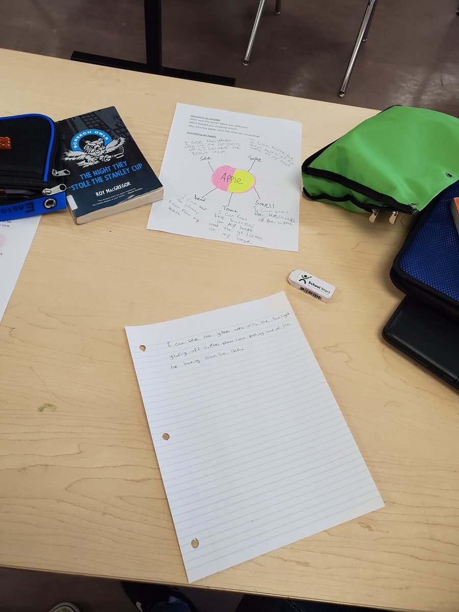 LearningwithMsG's tweet photo. Grade 7s worked in pairs to write a quick descriptive paragraph about an apple. They brainstormed imagery related to apples on their own then shared ideas to create vivid writing. One group wrote about a rotton apple! Creative! https://t.co/SYIPAEbUNX