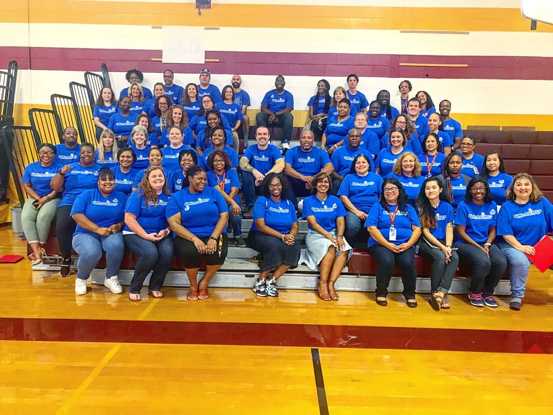 BenSymsMS's tweet photo. We are so excited to celebrate our Accreditation and the 100% Accreditation for Hampton City Schools!!! Our staff loved rocking their shirts today!! #SpartanStrong #WeAreHCS #100WeDidIt https://t.co/ZMbGBbH765