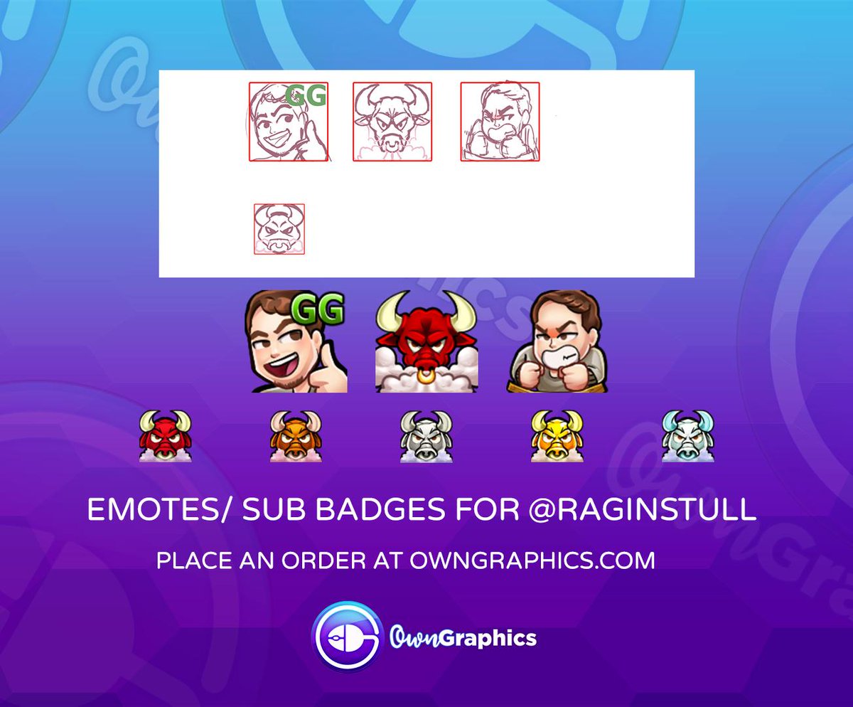 OwnGraphics's tweet photo. No 🐂, this was a fun project!

Thanks for your order @RAGINSTULL! 

✏️Emotes start from scratch
🎨Inked and colored in for finalized product

Check out the emotes in action by visiting the Raginstull stream! 

https://t.co/T1aUDaUvjX https://t.co/OwryCPlP1C