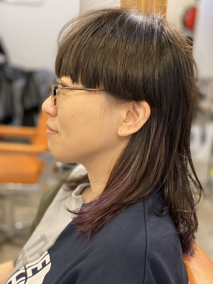 オパール Auf Twitter ミディアムカット ミディアムヘア フロントショートのミディアムカット 一部の毛先に紫色を入れてみました オパールヘア かっぱ橋本通り