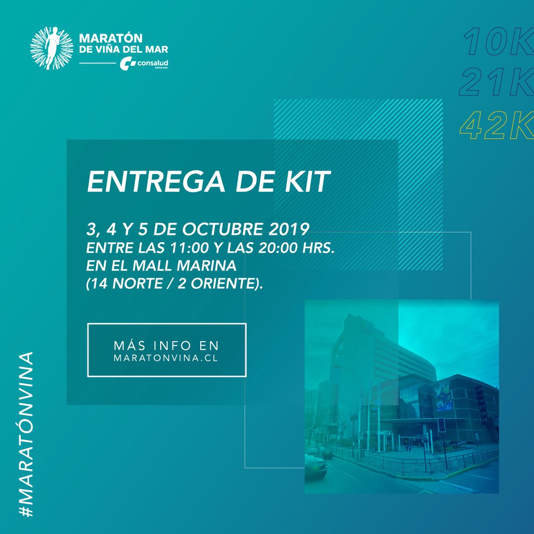 Recuerda que el retiro de kits se realiza los días jueves, viernes y sábado en Mall Marina. No habrá entrega de kits fuera de horario ni el día domingo previo a la carrera, organízate para que tu retiro sea expedito 🙌🏻