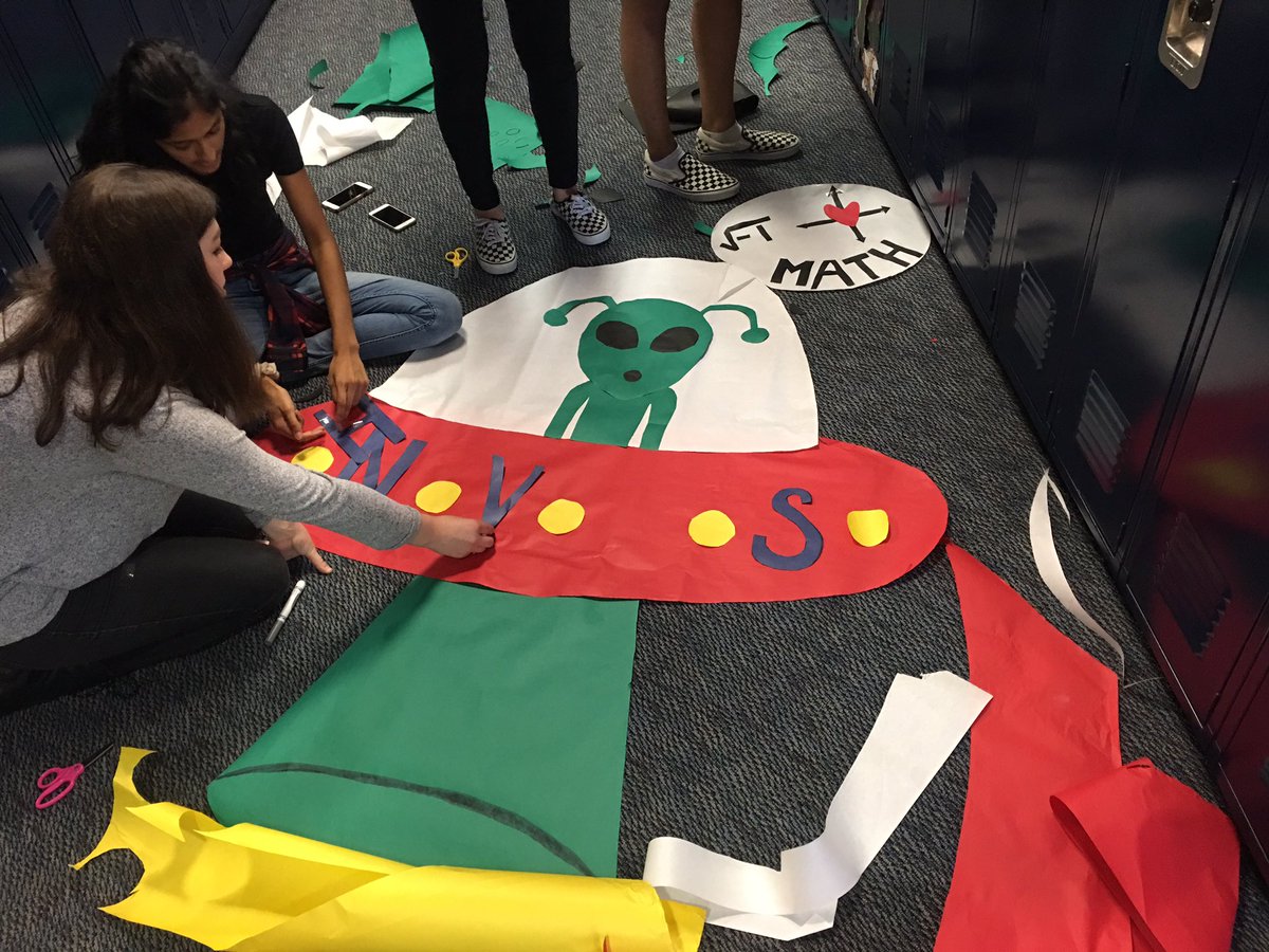 nvhsmat's tweet photo. Greetings, Earthlings! 
Had an awesome time building our hoco window display while speaking a UNIVERSAL language: math. 
Thanks to all who came to today’s meeting! 
#mathiscool @NeuquaValley https://t.co/2PncdnaLLM