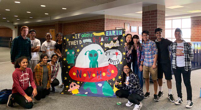 nvhsmat's tweet photo. Greetings, Earthlings! 
Had an awesome time building our hoco window display while speaking a UNIVERSAL language: math. 
Thanks to all who came to today’s meeting! 
#mathiscool @NeuquaValley https://t.co/2PncdnaLLM