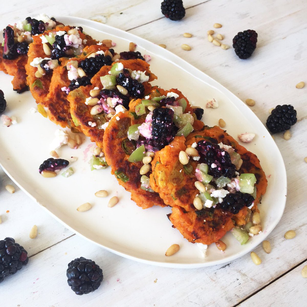 BluebirdandB's tweet photo. We’re coming up on the TWO YEAR anniversary of #bluebirdandblackberries! So I couldn’t help but think back to the first recipe I posted on our site—Sweet Potato Cakes with Blackberry + Tomatillo Salsa! —@NikkiDinki https://t.co/B92Ok0JZjJ #blackberryrecipes #meatontheside https://t.co/v1I2wHdusd