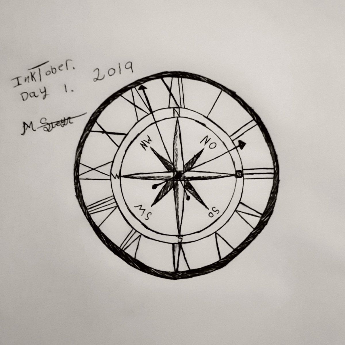 Mignon_Steyn's tweet photo. Oktober Day 1 #inktober #Inktober2019 #ring #compassdrawing #clockdrawing 🕝🧭 https://t.co/oGuyGewrzy
