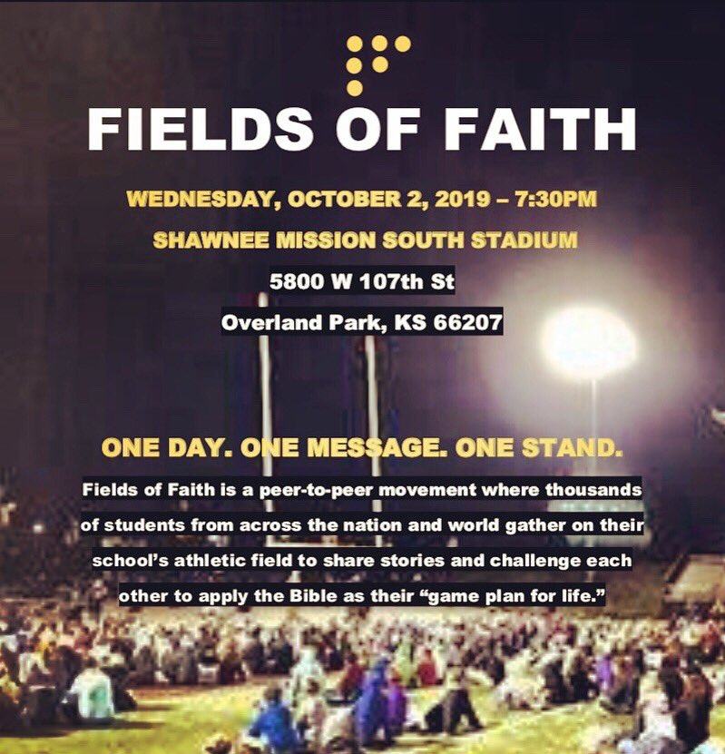 FCAatMNU's tweet photo. Hey FCA!! Meet us outside the cook center tomorrow at 7:10pm as we head out to Shawnee Mission South and join together with FCA groups from all over the community!! https://t.co/w4qiTC0xJ4