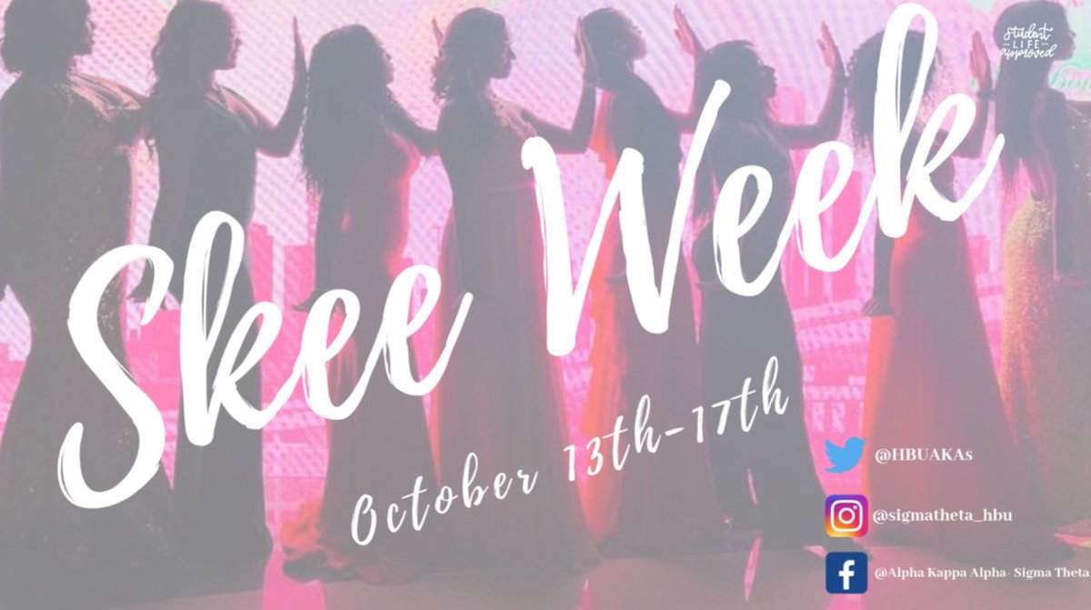 HCUAKAs's tweet photo. SAVE THE DATE!!! Our Skee Week will be filled with exciting events with Sigma Theta. Don’t miss out! #AKA1908 #SigmaTheta https://t.co/BA61rHMOQf