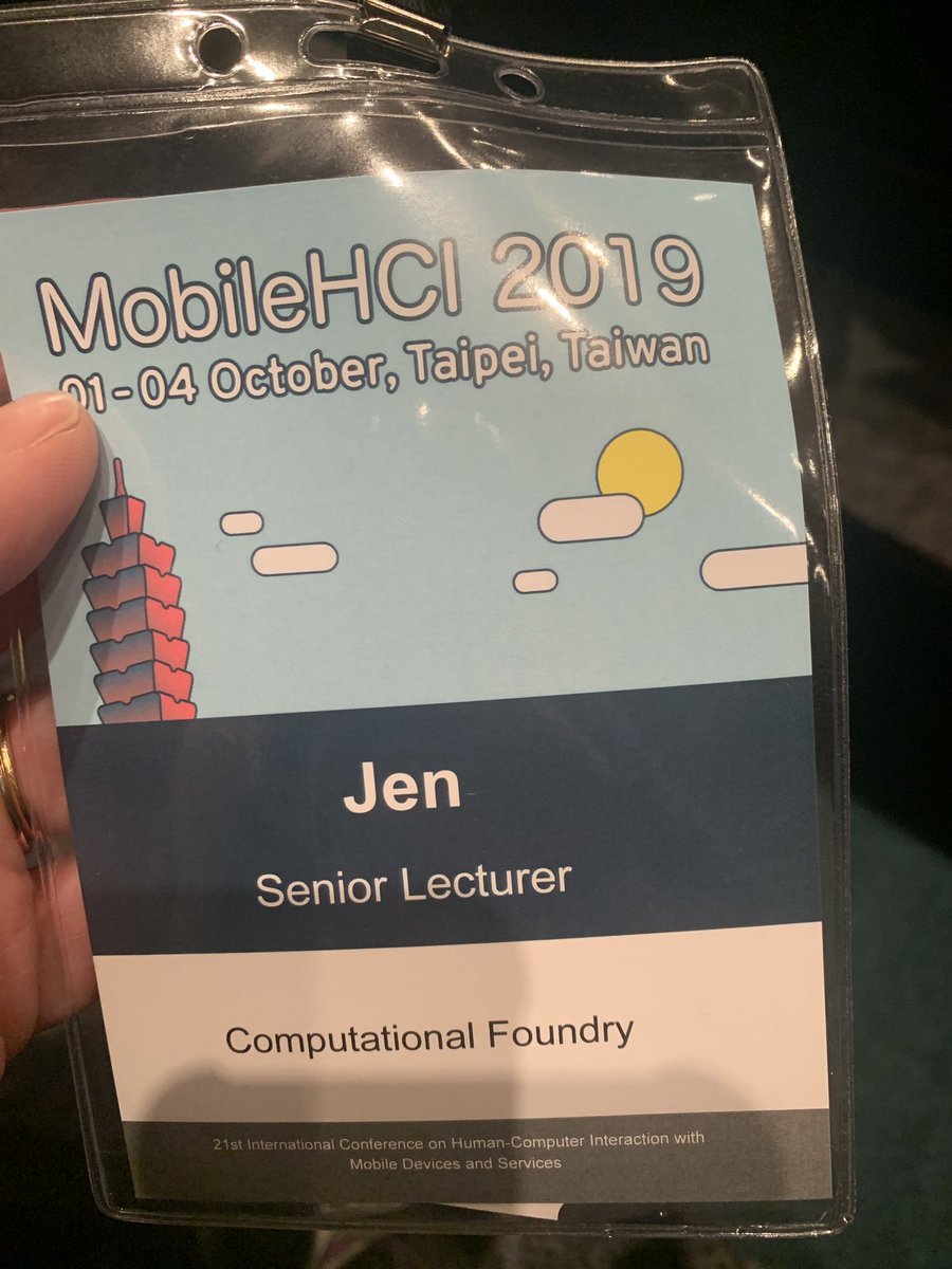 Hi my name is Jen Senior Lecturer, pleased to meet you. #MobileHCI2019