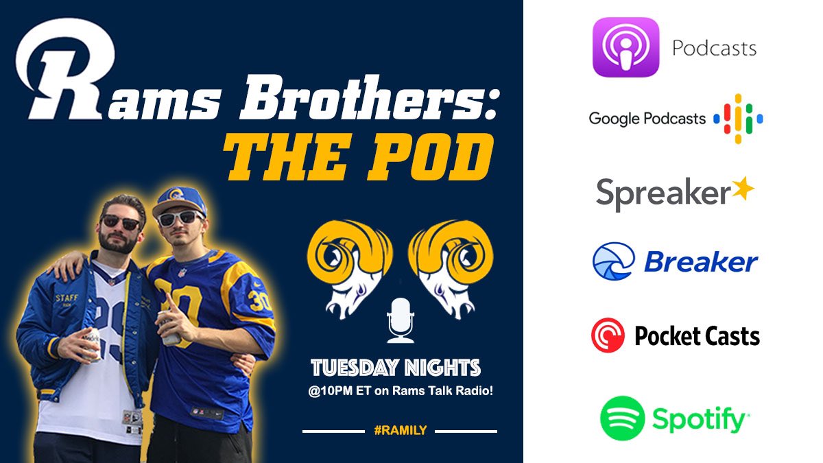 RamsBrothers's tweet photo. Ep. 29: “Big Slice of Humble Pie” will be out in an hour. In the meantime, you can check us out on the following platforms.
The Rams Bros. are confident that the #Rams will regroup in Seattle. Thank you for listening, #Ramily! @TalkRams #RBTP https://t.co/Ynh0XrZ411