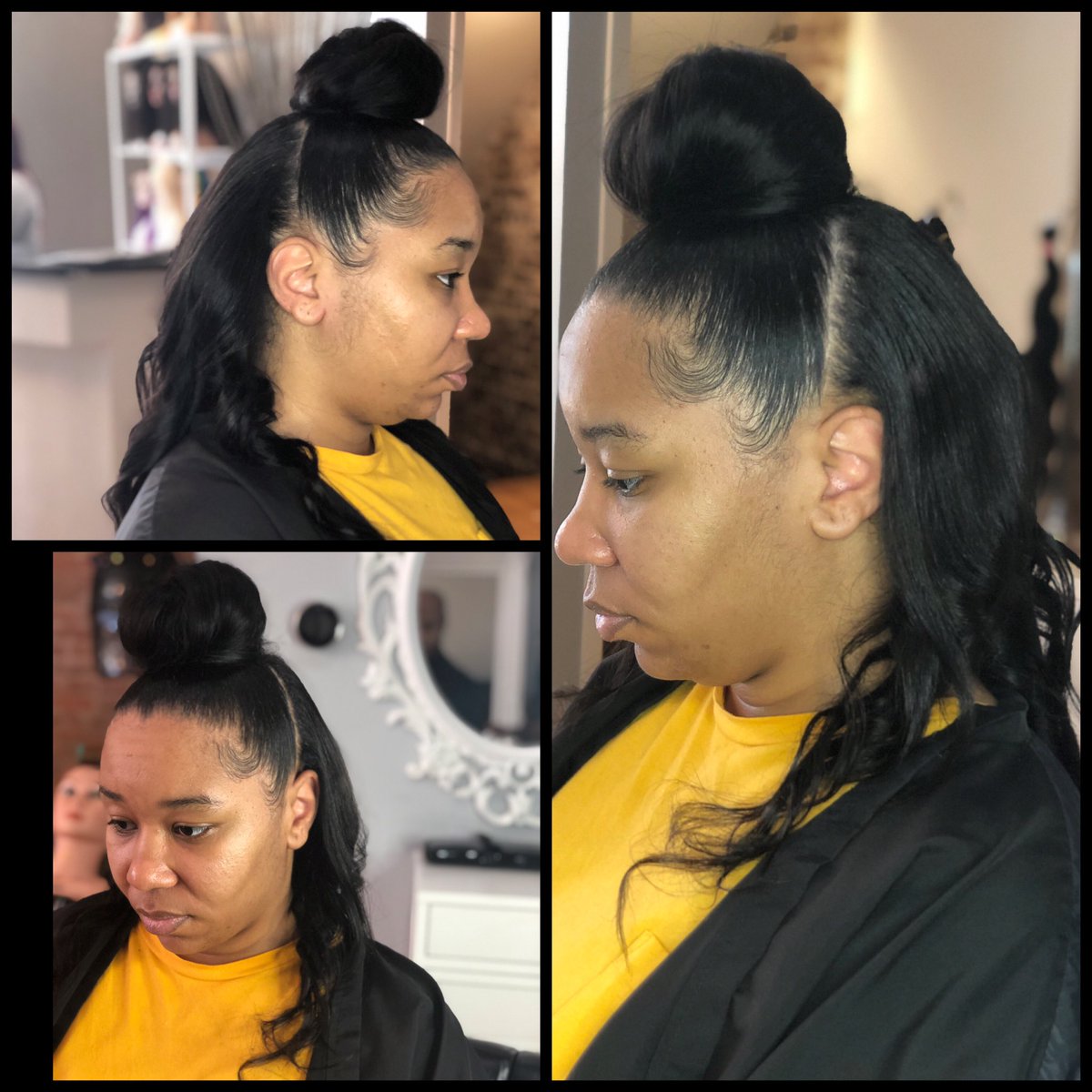 antoinelondon's tweet image. Top bun soft curls. #partialsewin #topbun #hairbyalondon 💣💣💣🔥🔥