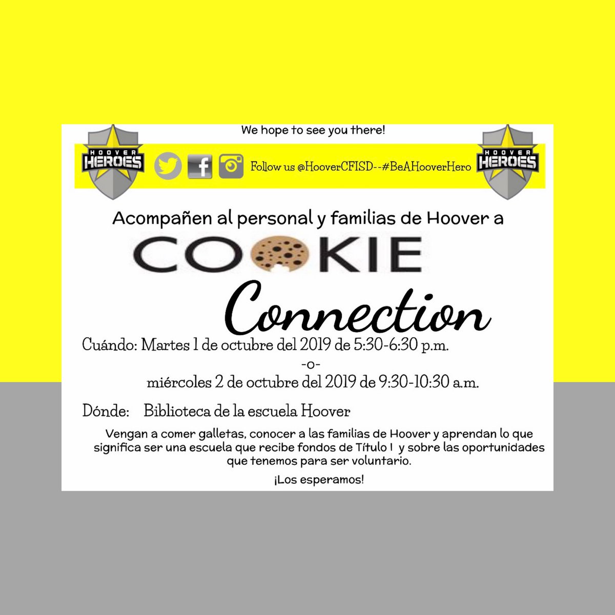 HooverCFISD's tweet photo. Started the day with #heroofthemonth & ended it with our #cookieconnection. We had 44 families join us tonight to learn about title 1 funding & volunteer opportunities @HooverCFISD. We have one more meeting tomorrow & we hope to see you. #BeAHooverHero #CFISDSpirit @CyFairISD https://t.co/XEVZxRRo4o
