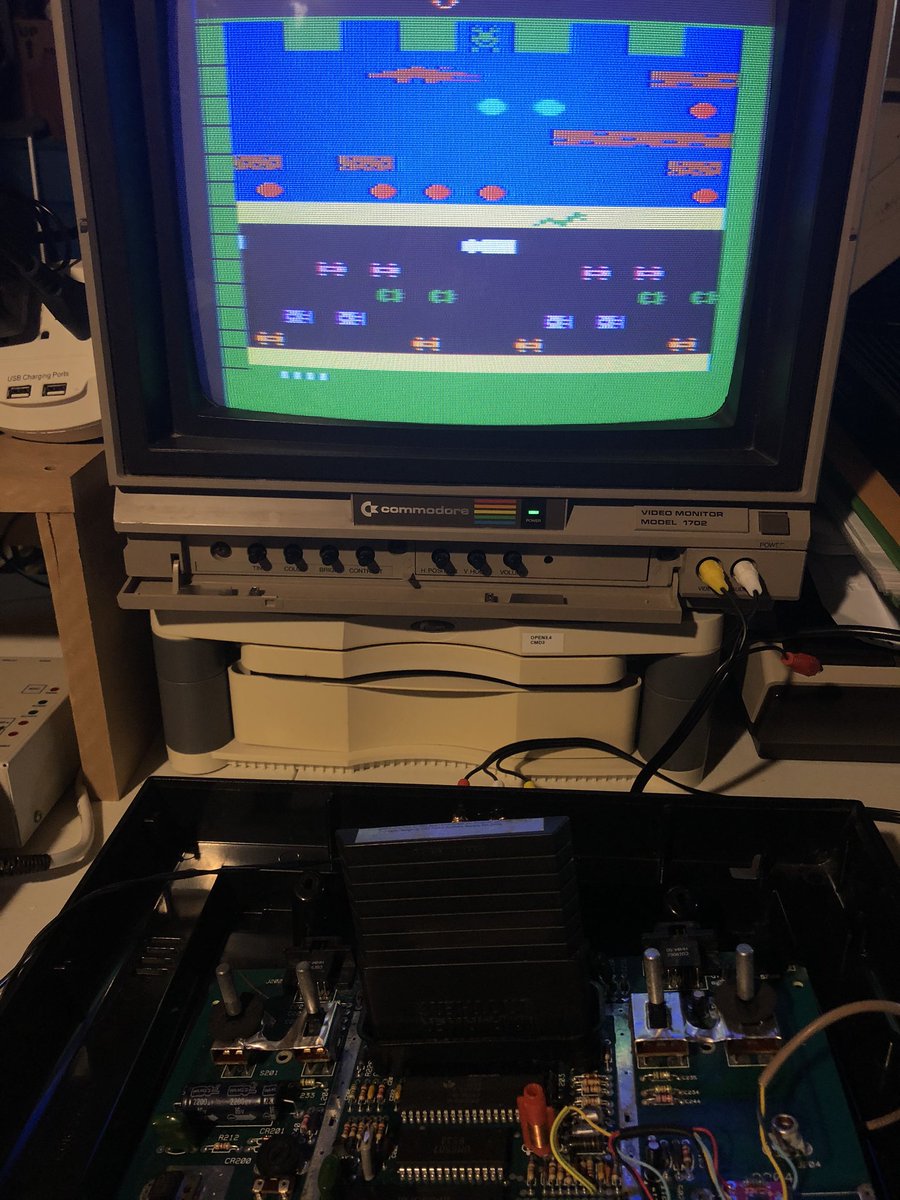 CommodoreKazz's tweet photo. Sheโs mostly done. Had to adjust the color pot after installing the A/V Composite mod on the #Atari2600 to get the green just right. ;) #Atari #Retro #retrogames #notacommodore https://t.co/ysdbzbF7qH
