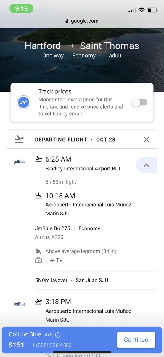 lilmissct's tweet photo. @GoogleFlights @JetBlue why is this advertised as one price, but then links me to call JetBlue, who then quotes a higher price? Jet Blue then tells me to call google.. who don’t answer?! Help please! https://t.co/HXvmKJu6LE