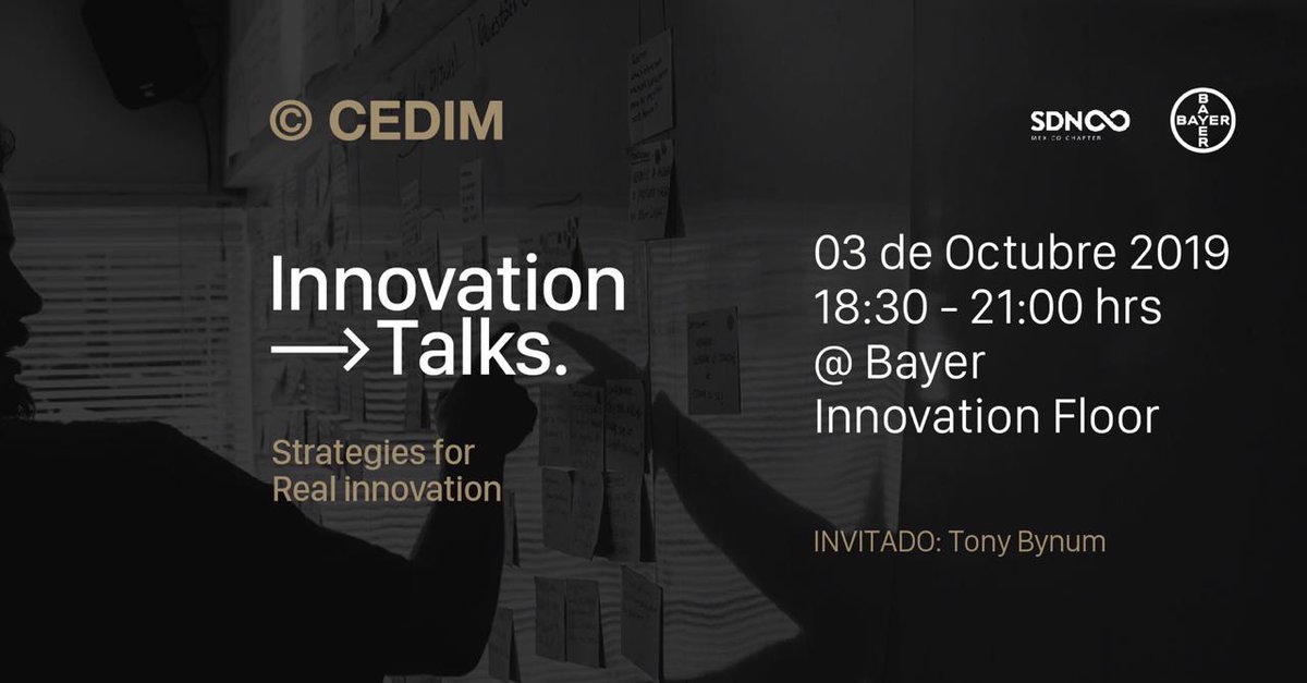 🔥🙌🏻FREE EVENT: Tenemos nuestra #InnovationTalks con <a href="/cedimmbi/">©CEDIM Posgrados</a>  el 3 de Octubre con Tony Bynum, en el Innovation Floor de <a href="/BAYER/">Bayer AG</a> Este evento hablara de porque la #innovación fracasa, y qué elementos deben cambiar en las organizaciones.  Regístrate: tiny.cc/cowrdz