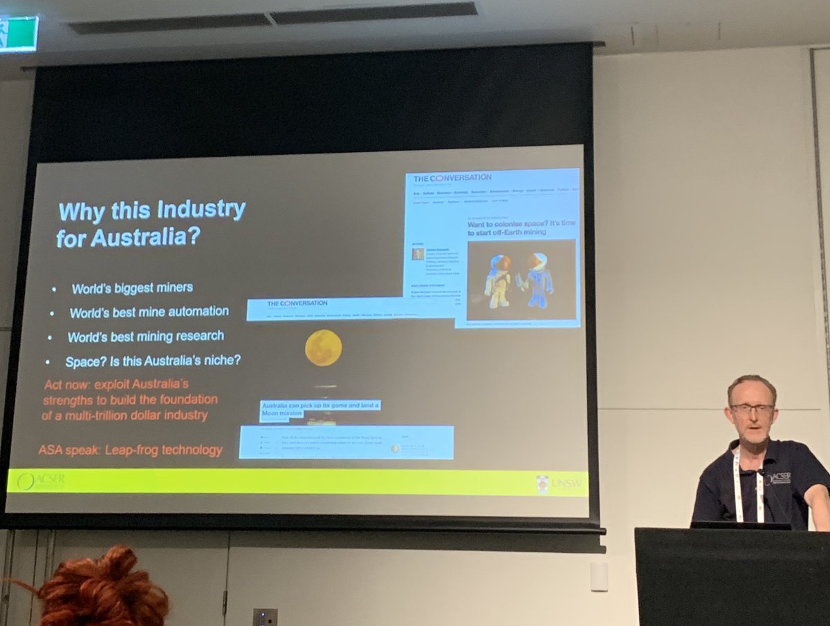 EducatingSpace's tweet photo. Prof Andrew Dempster @acserunsw presents “The Wilde Project: A Moon Mission for Australia” The 8th Space Forum & 19th AustralianSpace Research Conference #asrc2019 #educatingspace #saspaceforum #unsw #moonmission #lunarmissions #acser #acserunsw @tmro #lunarmining #australia https://t.co/UpzcDj3Dx8